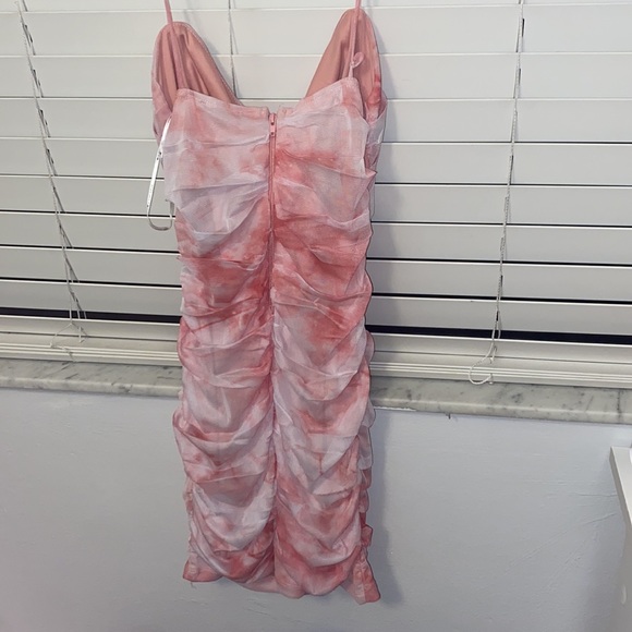 tye dye pink rouched open front mini dress - Picture 3 of 3